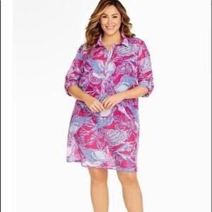 Talbots Pink Blue‎ Shell Print Sheer Swimsuit Coverup Size XS